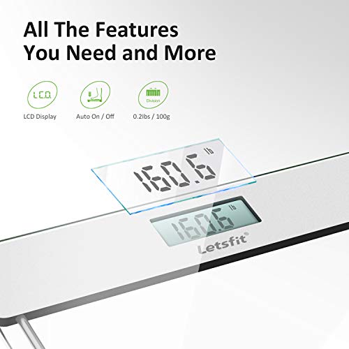 Letsfit Digital Body Weight Bathroom Scale with Step-On Technology, Large Backlit Display, Ultra Slim Design - Thumbnail 5