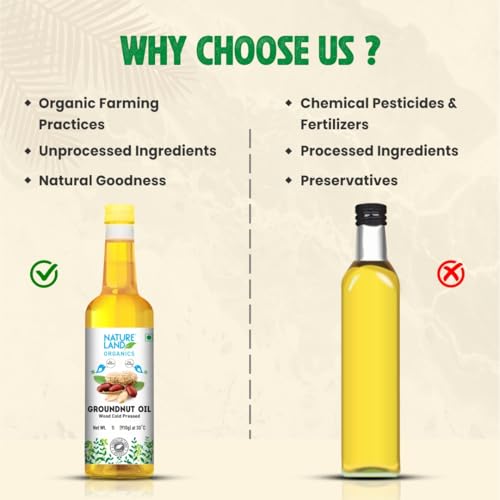 Image of Natureland Organics Groundnut Oil /Peanut Oil 1 Ltr - Cold Pressed (Pack of 3)