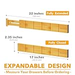 SpaceAid Bamboo Drawer Dividers with Inserts and Labels, Kitchen Adjustable Drawer Organizers, Expandable Organization for Home, Office, Dressers, 10 Dividers with 24 Inserts (17"-22" Natural) - Image 4