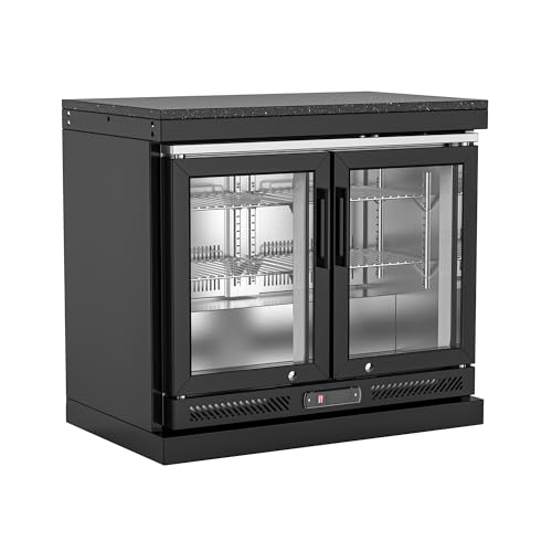 Image of Stainless Steel Outdoor Refrigerator Cabinet, 115L Built-In Double Door Refrigerator with Brushed SS Frame, 0-10C Adjustable Temp with LED Light, for Modular BBQ Grill Island (Black)