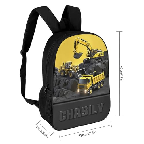 Personalized Engineering Vehicle Themed Backpack, Custom Name Excavator Backpack, Construction Truck Back Pack, Backbag Birthday Christmas Gifts For Excavator Driver Lovers2