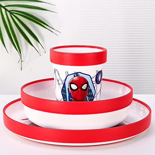 Spiderman 3pcs Reusable Bicolor Premium Kids Dinner Tableware Set Plate, Bowl & Tumbler, BPA Free