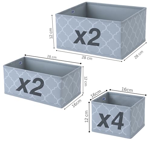 Image of Skrill 8-Piece Foldable Cloth Storage Box Set | Cube Baskets, Bins & Dividers for Closet & Dresser Drawer Organization | Storage for Shirts, Pants, Underwear, Bras, Socks & More (Quatrefoil Grey)