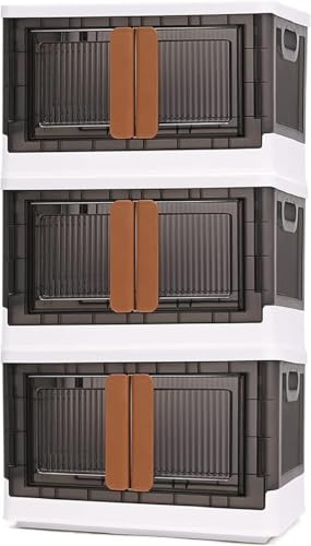 Image of Foldable Storage Bins with Lids & Wheels, Collapsible Plastic Storage Box with Double Door, Front & Top Opening Rolling Organizer for Clothes, Toys & Home Essentials (3 Layer)