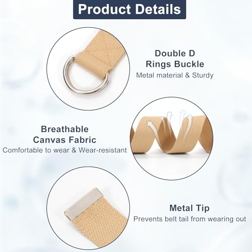 Image of WHIPPY Mens Canvas Belt with Metal Double D-ring 1 1 /2 inch Wide Plus Size Unisex Web Cloth Casual Belt for Jeans Pants