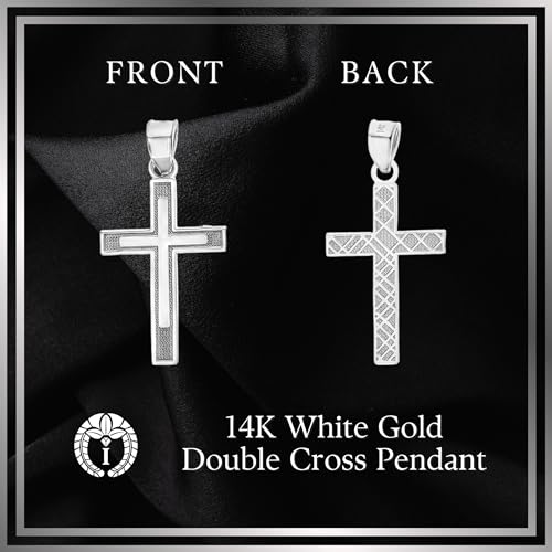 14k Yellow or White Gold Double Cross Pendant for Men and Women - Real Charm - Confirmation Christening Baptism - Jewerly Gift - Catholic Christian Keepsake - Religious Necklace Accessory 21mm, 0.77gr3