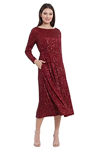 Maggy London Women's Plus Size Boat Neck Long Sleeve Midi Dress, Cherry Red, 18W #TOP1