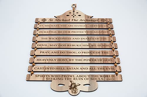 Handcrafted ‘St. Michael The Archangel’ Prayer Plaque (16.5 Inch/English), Wall Hanging Art Décor With Laser Engraving On Wooden Blocks, From The City Of Truth, Jerusalem #TOP5