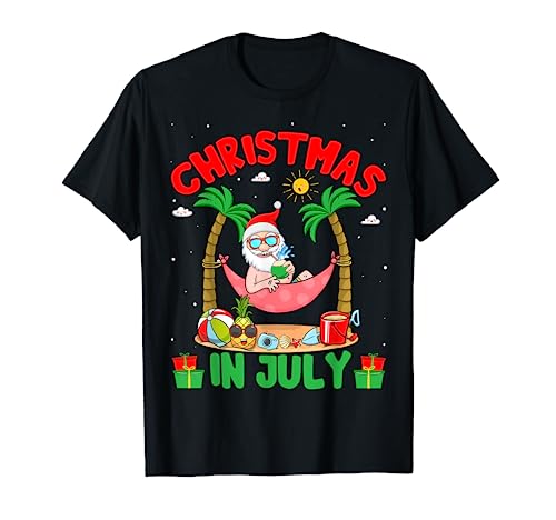 Summer Christmas in July - Tropical Santa Surfing Hawaiian Camiseta