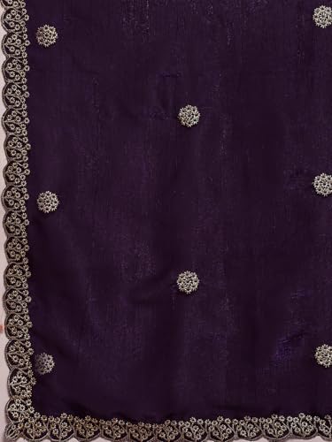 Image of AKHILAM Women's Tissue Embellished Saree With Unstitched Blouse Piece (RANI4701 RN Parent)