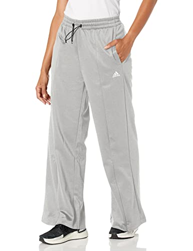 adidas Women's AEROREADY Wide-Leg High-Rise Pants, Medium Grey Heather/White, Large