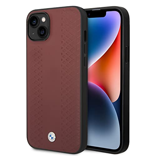 CG MOBILE BMW Coque en cuir pour iPhone 14 Sign HC Motif losanges Bordeaux