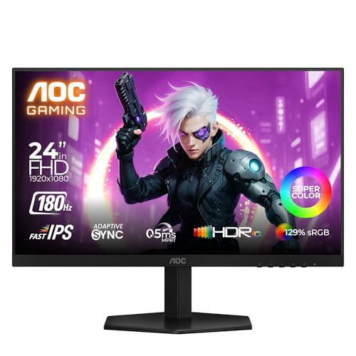 Image of AOC 24G42E Gaming Monitor 24 inch FHD Fast IPS Gaming Monitor, 180Hz Refresh Rate, 0.5ms Response Time, Adaptive Sync, HDR10, Flicker-Free Technology, HDMI 2.0 & DisplayPort 1.4 Connectivity (Black)