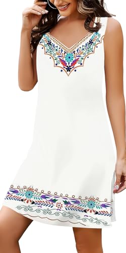 Image of SAUKOLE Summer Dresses for Women Casual Sleeveless Tank Dress Fashion V Neck Flowy Short Sundress