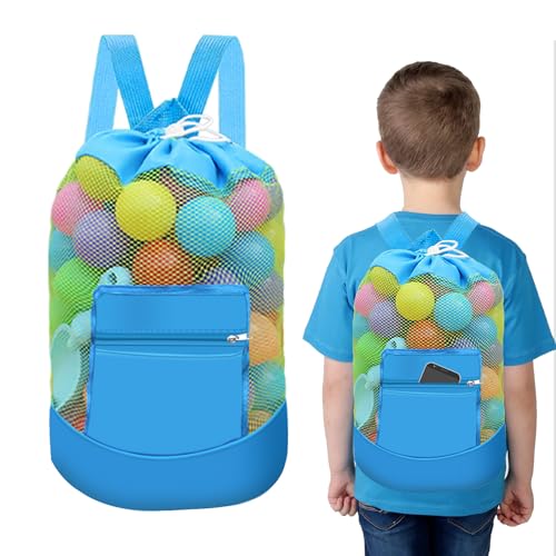 HANIUTTY Bolsa de praia brinquedos malha, mochila brinquedos praia bolsa de grade brinquedos praia praia saco de malha grande para férias em família, viagens na praia