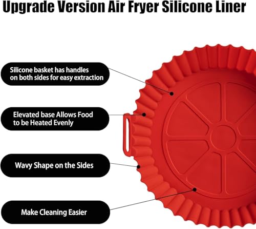 Image of Air Fryer Package - 6 Pack Air Fryer Liners & Accessories - 8.5 inch (5-9 Qt) Food Grade BPA-Free Reusable Silicone Baskets /Pots /Liners 9 Inch Tongs (P2...)