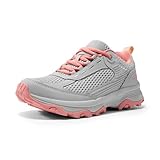 NORTIV 8 Zapatos de senderismo para mujer, ligeros, transpirables, de malla, para caminar y trabajar al aire libre, Gris/rosado, 36 EU