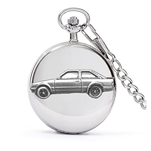 Montre gousset Escort MK3 ref319 style voiture classique et boîtier effet étain argenté pour homme