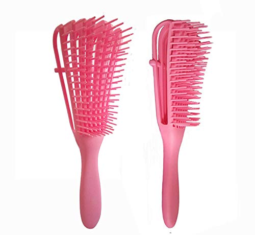 2 Pack Pink Detangling Brush for Curly Hair, ez Detangler Brush Hair Detangler, Afro Textured 3a to 4c Kinky Wavy for Wet/Dry/Long Thick Curly Hair, ExfoliatingYour Scalp for Beautiful and Shiny Curls