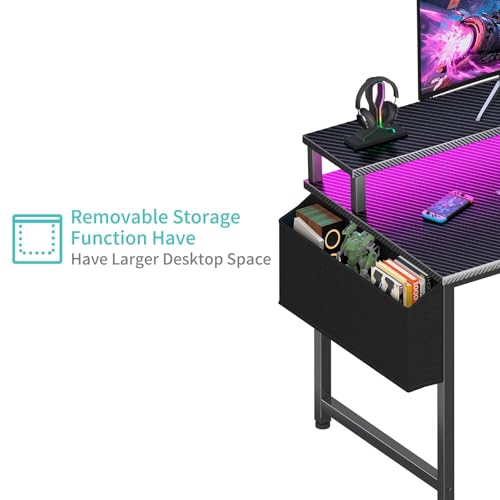 Image of Lufeiya Gaming Desk with Power Outlets and LED Lights, 40 Inch Gamer Desk Table with Charging Station, Home Office Computer Desks with Monitor, Black