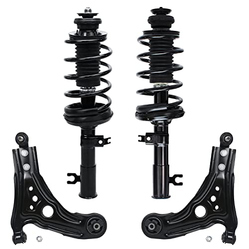 Image of Detroit Axle - 4pc Front End Suspension Kit for Chevy Aveo Aveo5 Pontiac G3 Wave 2 Ready Suspension Struts w /Coil Spring Assembly 2 Lower Control Arms w /Ball Joints Replacement