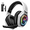 Ozeino – Auriculares inalámbricos de 2.4GHz para juegos para PC, PS5, PS4 – Audio sin pérdida USB y auriculares de juego ultra estables tipo C con micrófono abatible, 40 horas de batería, auriculares