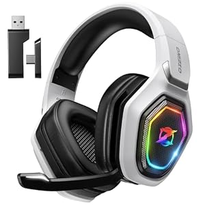 Ozeino – Auriculares inalámbricos de 2.4GHz para juegos para PC, PS5, PS4 – Audio sin pérdida USB y auriculares de juego ultra estables tipo C con micrófono abatible, 40 horas de batería, auriculares