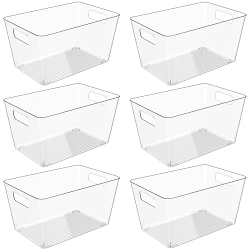 6 Pack Clear Plastic Storage Bins, 11″ Large Pantry Organizer Bins with Handles, Plastic Containers for Refrigerator,BPA-Free Perfect for Kitchen,Fridge,Cabinet,Pantry,Bathroom,Closet Organization
