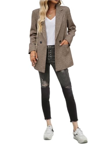 Blazer oversize femme motif pied-de-poule veste costume boyfriend work office