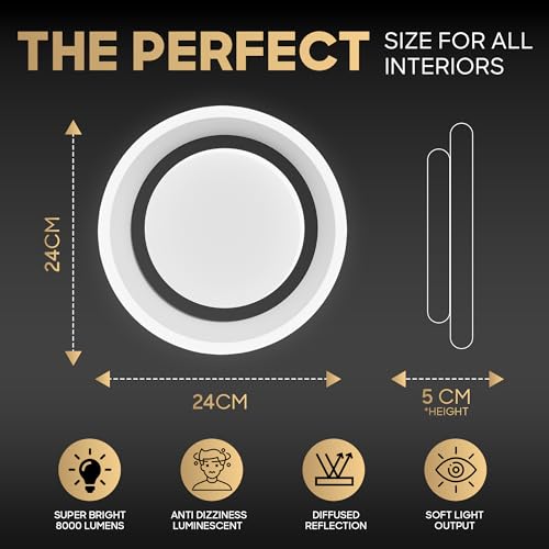 Image of 50W Modern LED Ceiling Light for Living Room, Flush Mount Chandelier Style Fixture, 3-Color Dimmable Surface Mount Lamp for Bedroom & Hallway (Round Black)