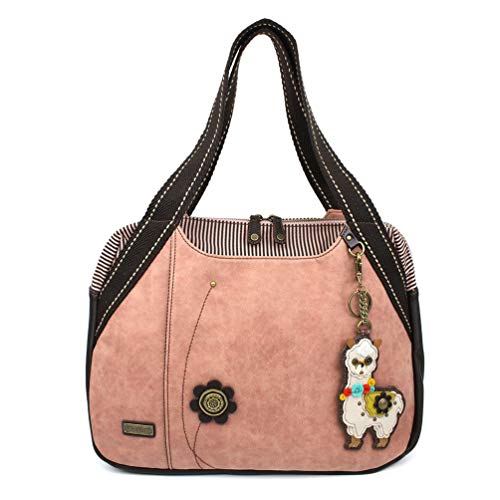 CHALA Handbag Bowling Zip Tote Large Bag Pleather Dusty Rose Pink Llama