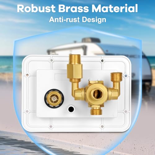 Image of Vikua RV Water Service Panel with 4 Function 3 Position Brass Valve Supply for Tank City Fixtures Dry Camping，Tank Filling Sanitize & Winterize,Water Service Panel Built-in Sealing Ring