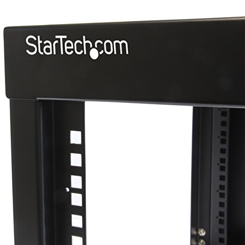 Image of StarTech 8U 4-Post Hinged Wall Mount Open Rack, 19in, 139lb (RK819WALLOH) | Swing-out hinged frame, SPCC cold-rolled steel, Ships fully assembled, Cage nuts, 19.8in /50.2cm depth