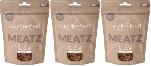 catz finefood Meatz Katzen Leckerlies Hirsch N° 9 - knusprige Streifen aus Hirschfleisch - gegrillt und getrocknet - Katzensnack ohne Zucker, getreidefrei, 45g (Packung mit 3)