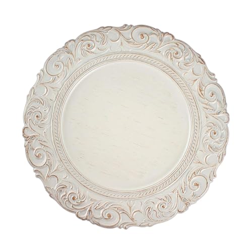 Platos desechables acrílicos color blanco antiguo, 14", pack 12 miniatura 7
