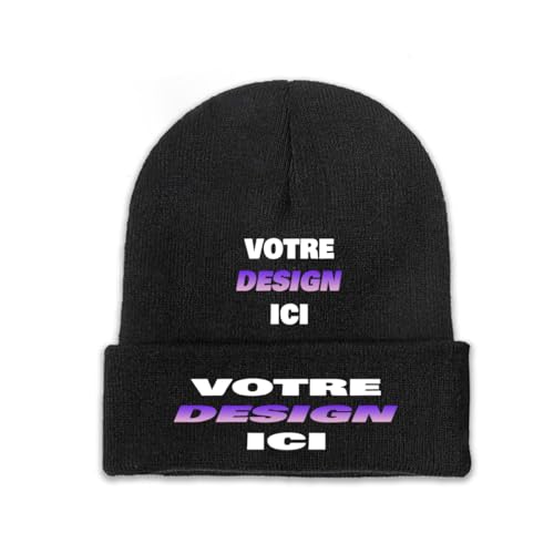 Photo de Beanie Tricoté Personnalisable pour Hommes & Femmes – Ajoutez Texte, Photo, Image ou Logo – Créez Votre Personnalisée Bonnet Unique – Personnalisé, Drôle et Chaud – Cadeau Unisexe Parfait
