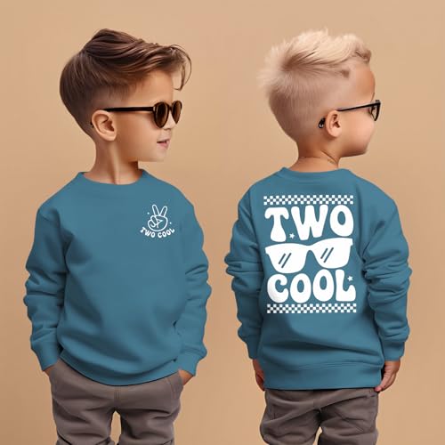 KEKEMI Two Cool Birthday Sweatshirt Toddler Boy 2T Birthday Long Sleeve Shirt 2 Years Old Bday Party Outfit Fall Tops Clothes3