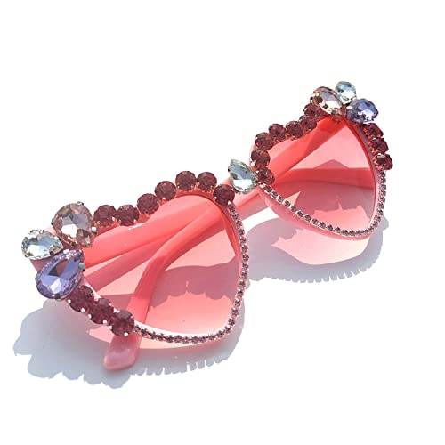 Willochra Heart Shaped Rhinestone Sunglasses Women Fashion Diamond Bling Party Sun Glasses Crystal Shades (Pink) #TOP4