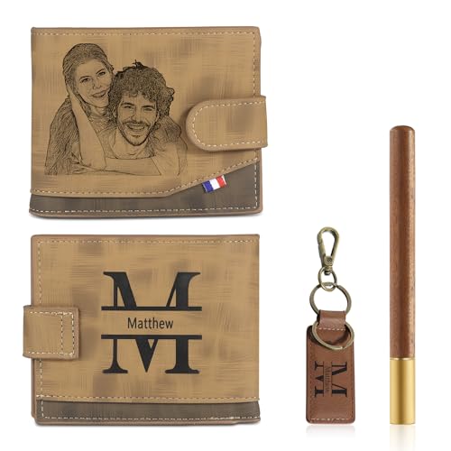 Personalized Mens Wallet - Customized Gifts for Husband Boyfriend Dad Son - Custom Photo and Name Wallet Gift Sets for Men