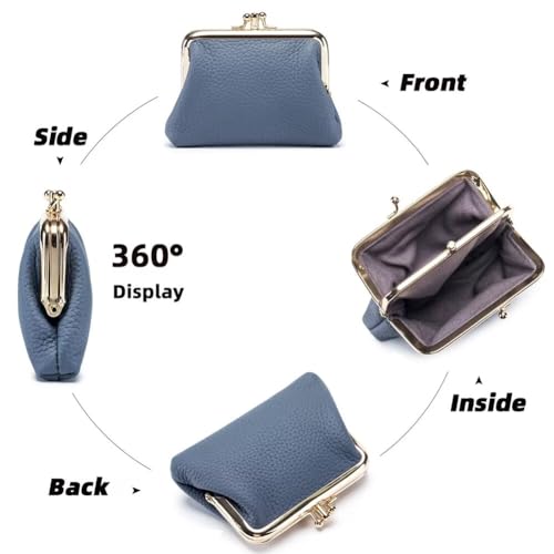 Small Wallet for Women Vintage Leather Coin Purse Compact Kiss Lock Card Case Daily Change Pouch with 2 Pockets, Brown, One Size4