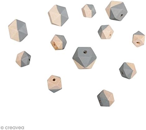 2 Tone Diamond Wooden Beads - Light Grey - 2 Sizes - 12 pcs - Image 3