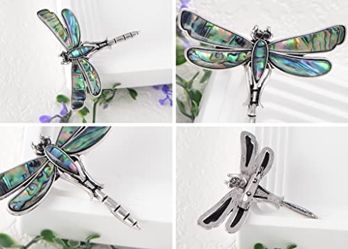 Image of Alilang Dragonfly Brooch Retro Silver Tone Abalone Shell Versatile Brooch Pin Accessories