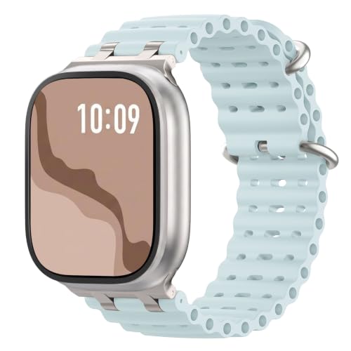 Bracelet Ocean haut de gamme en argent et bleu glacé pour Apple Watch 49mm