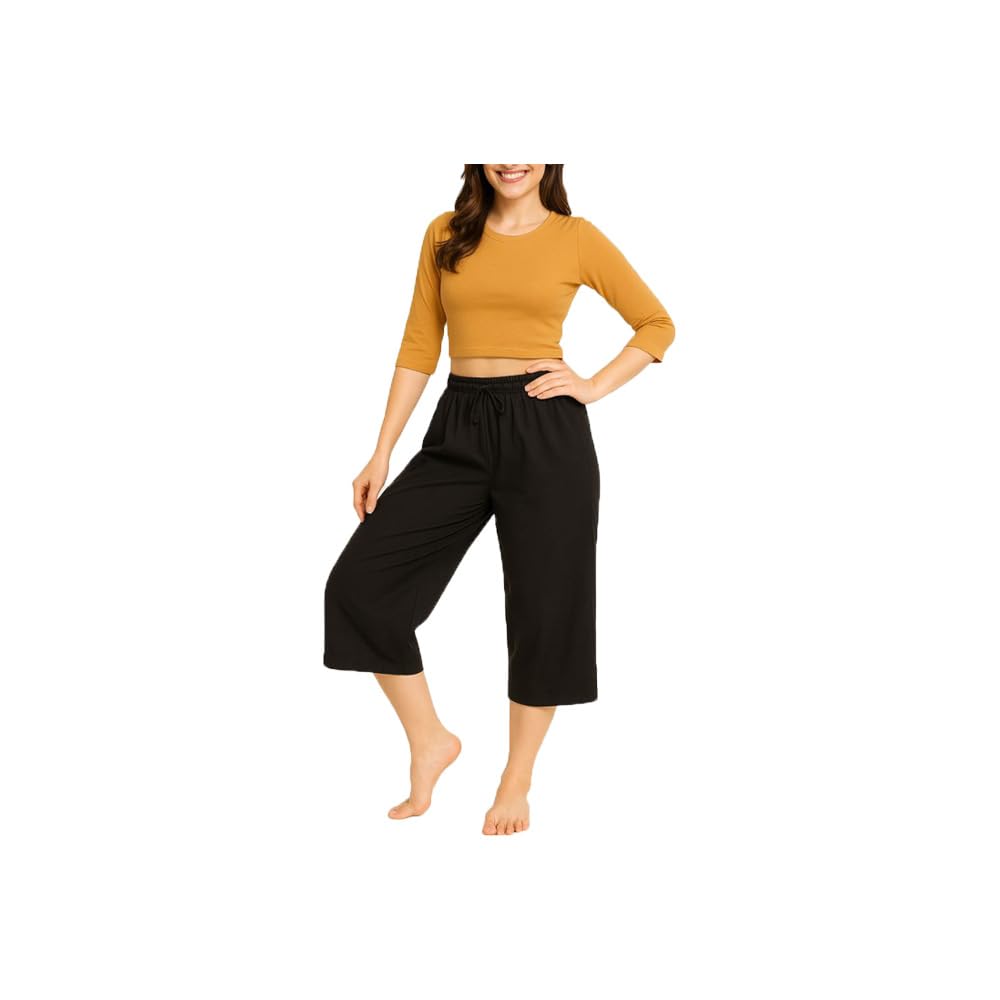 brand flex Women's Mid Waisted Capri Pants Casual Wide Leg Yoga Pants Loose Soft Pajama Pant For Girls-picture-33