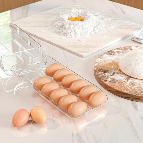 theaoo-Egg-Holder-for-Fridge-Automatic-Rolling-Egg-Container-Clear-2Pack-Quick-Removable-Inner-Tray-For-Easy-Egg-Loading-Stackable-Egg-Dispenser-For-Refrigerator-Storage-and-Organization