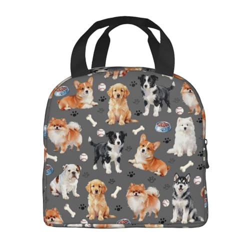 yhogxte Cute Puppy Dog Lunch Bag Reusable Lunch Box with Puppys