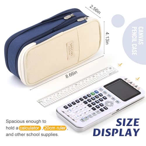 Image of EASTHILL Canvas Big Capacity Pencil Pen Case Office College School Large Storage High Capacity Bag Pouch Holder Box Organizer (Blue)