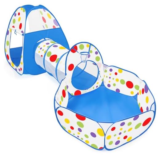 MAIKEHIGH Tienda Campaña Infantil, 3 en 1 Plegable Pop-up Piscina de Bolas con Tunel para Regalo de Cumpleaños para Niños Niñas en el Exterior Azul (Pelota No Incluida)