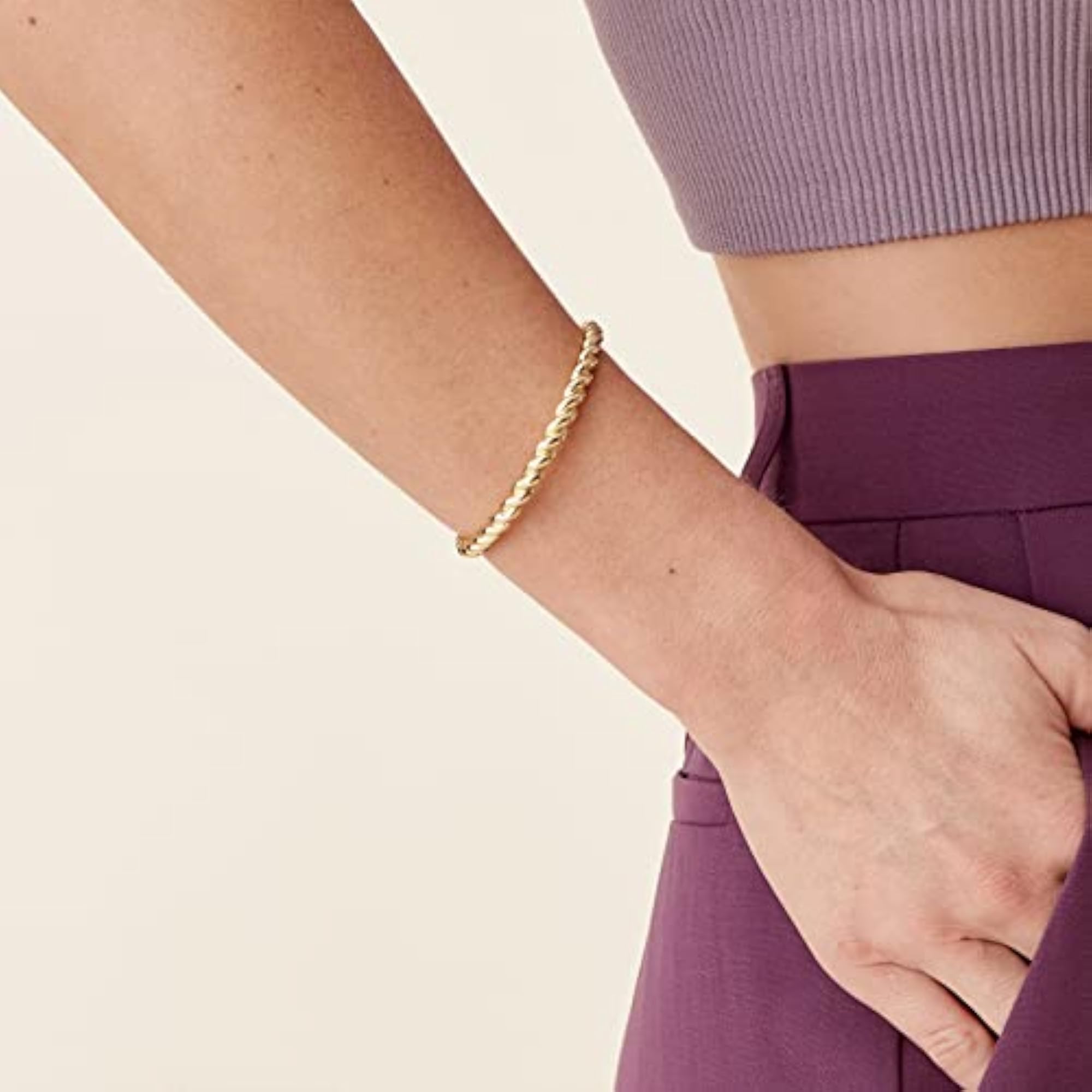 14K Rose Gold Plated Twisted Chunky Bangle Bracelet