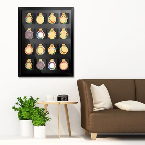 Image of 16 Medals 3D Large Medal Shadow Box Display Case with Glass Cover, Medal Holder Display Frame 98% UV Protection 23.6 x 19.7 Inch for Runners Marathon Triathlon Soccer Gymnastics All Sports
